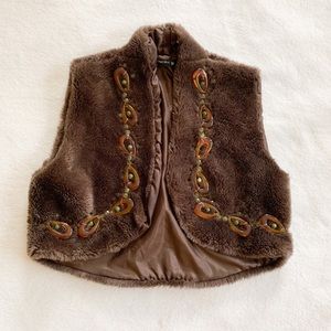 Brown faux fur vest with beads